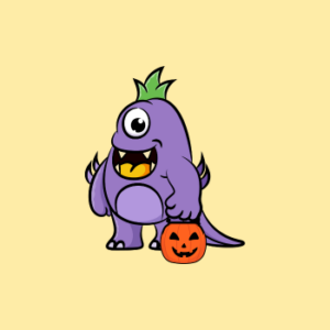 image of purple monster holding a pumpkin bucket